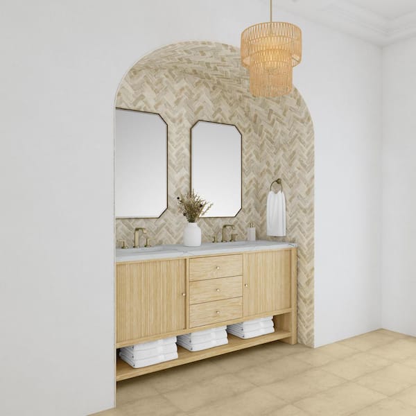 James Martin Vanities Marigot 72.0 in. W x 23.5 in. D x 36 in. H Double Bathroom Vanity in Sun Washed Oak Ethereal Noctis Qt. Top