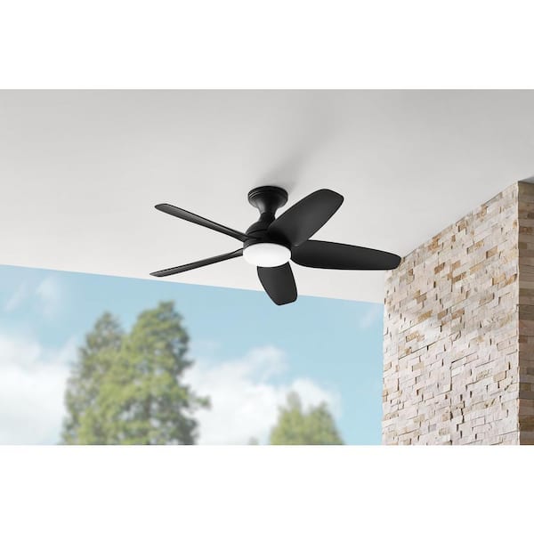 Ceva 44 in. Indoor/Outdoor Matte Black with Matte Black Blades Ceiling Fan with Adjustable White with Remote Included