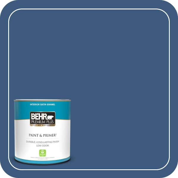 BEHR PREMIUM PLUS 1 qt. #M520-7 Admiral Blue Satin Enamel Low Odor Interior Paint & Primer
