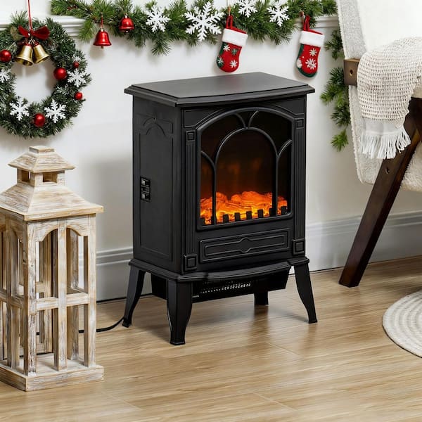 15.25 in. Freestanding Electric Fireplace with Realistic Flame Effect, Overheat Safety Protection in Black