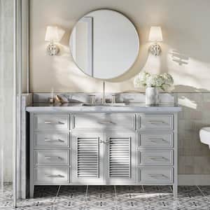 Kensington 61 in. W x 22 in. D x 36 in. H Bath Vanity in Grey with Carrara White Marble Top