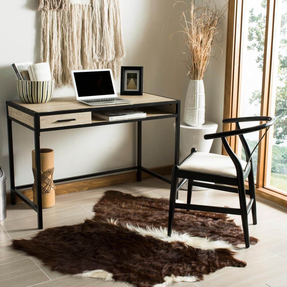 Alan Rustic Brown and Black Wood Corner Desk with Drawer