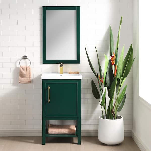 Taylor 20 in. W x 15 in. D x 34 in. H Bath Vanity in Forest Green with Ceramic Vanity Top in White with White Sink