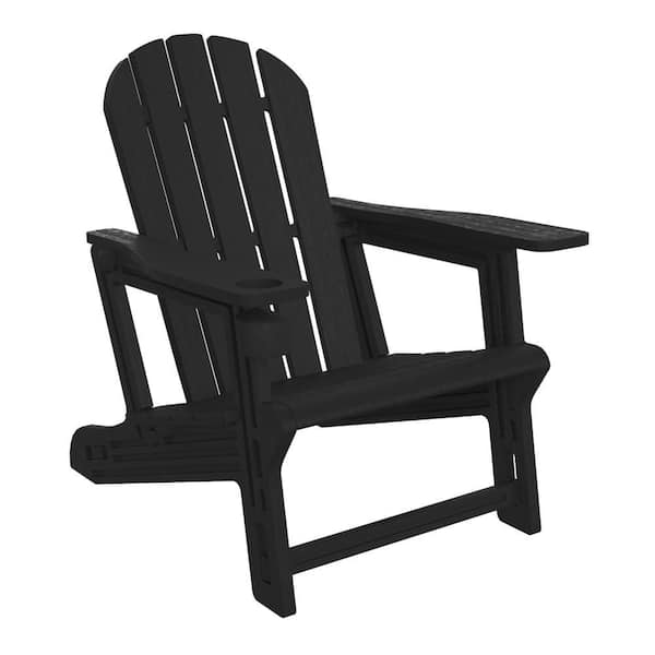 Coastline Black Outdoor Patio All Weather Poly Plastic Adirondack Chair w/ Cup Holder Set of 1