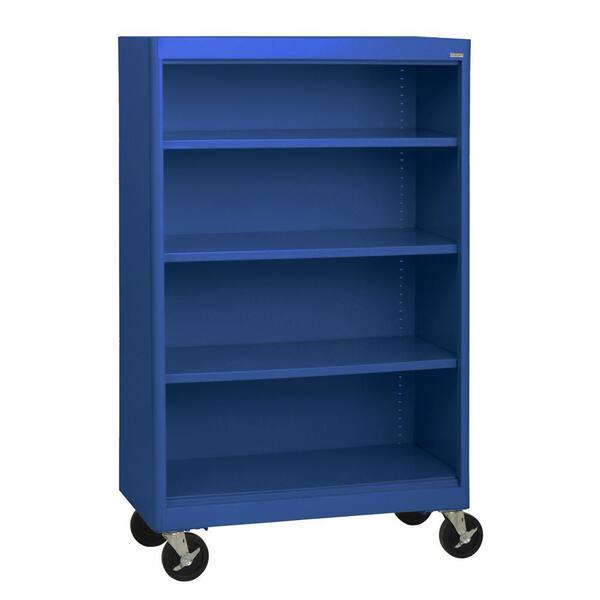 Sandusky 58 in. Blue Metal 4-shelf Cart Bookcase with Adjustable Shelves
