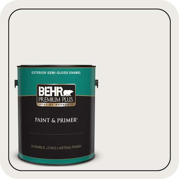 BEHR PREMIUM PLUS 1 gal. #BL-W14 White Semi-Gloss Enamel Exterior Paint & Primer