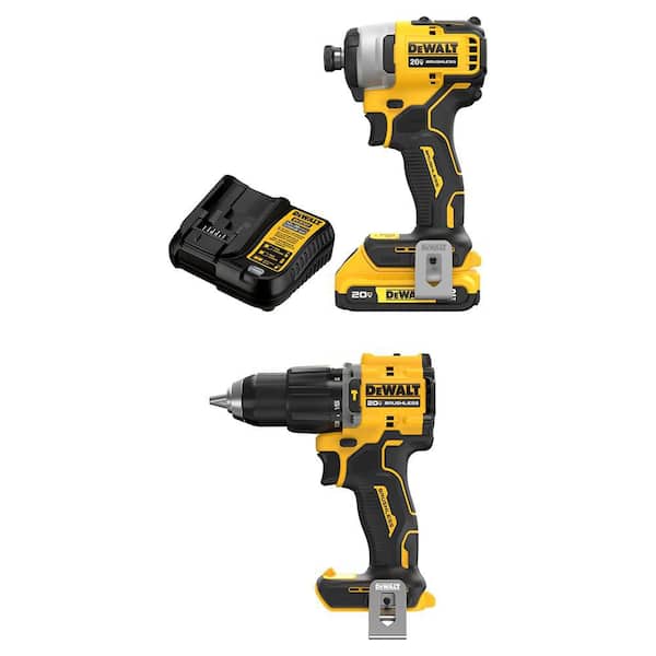ATOMIC 20V MAX Lithium-Ion Brushless Cordless Compact 1/4 in. Impact Driver Kit and 1/2 in. Hammer Drill w/2Ah Battery