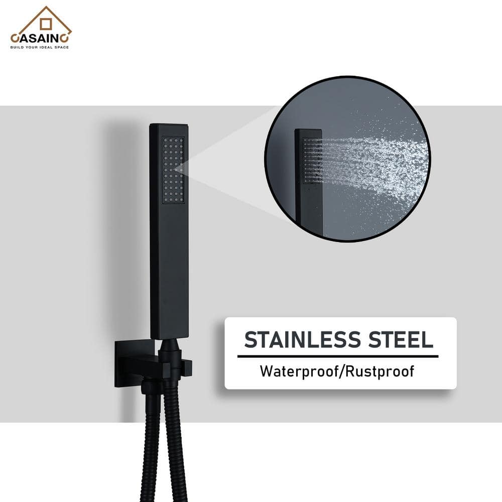 Matte Black Wall Mounted Rainfall Shower System with Solid Brass Handheld
