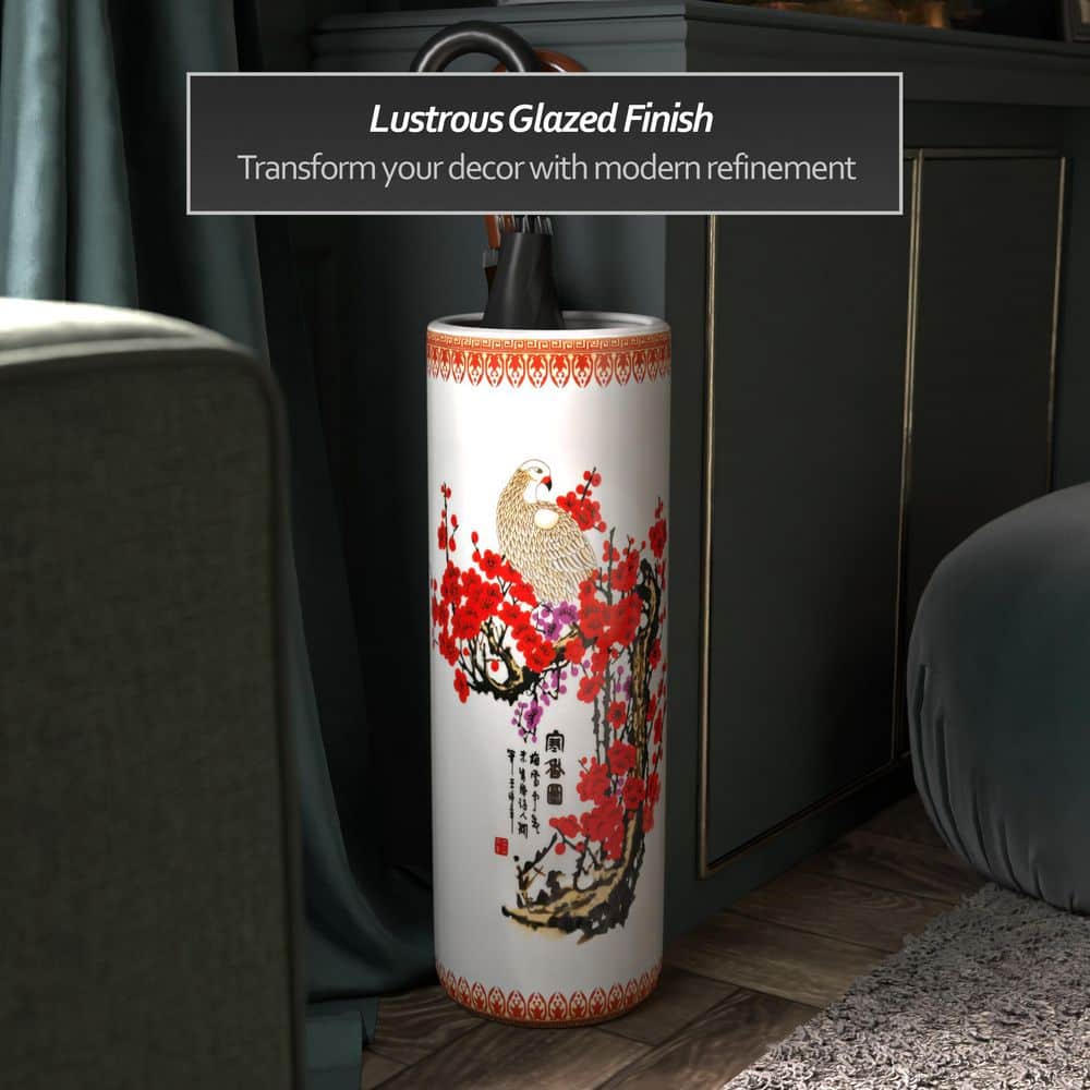 Cherry Blossom and Crane Porcelain Umbrella Stand