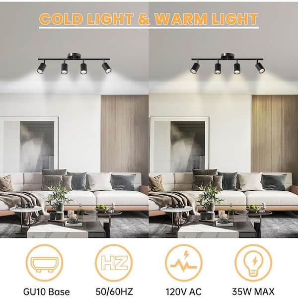 Yichuhaoxi 4-Light LED Track Lighting Kit-Black Ceiling Spotlight