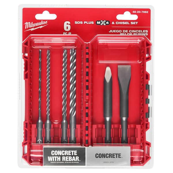 Milwaukee 4-Cutter SDS-Plus Carbide Drill Bits with Flat and Bull Point  Chisel (6-Piece) 48-20-7662 - The Home Depot