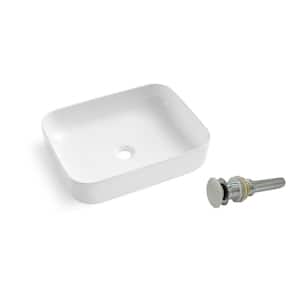 Kingsman 20 in. Bathroom Rectangular Vessel Sink Porcelain Ceramic Art Basin With Matching Pop-up Drain Matte White