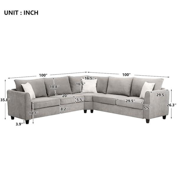 Clihome 100 in.W Big Sectional Sofa Couch L Shape Polyester Couch with  Round Arms CL-GTS28AAE - The Home Depot
