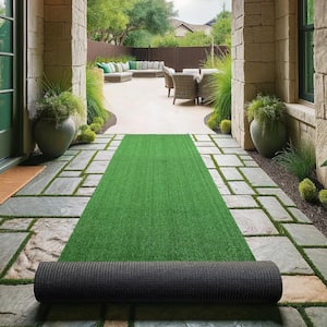 Green 2 ft. x 20 ft. Meadowland Collection Waterproof Solid Grass Artificial Grass Indoor/Outdoor Area Rug