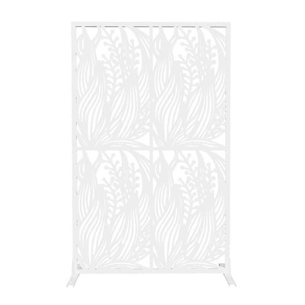 72 in. UrbanGuard White Leaf Shape 1-Panel Room Divider with Galvanized Steel Frame and Rustproof Powder Coating