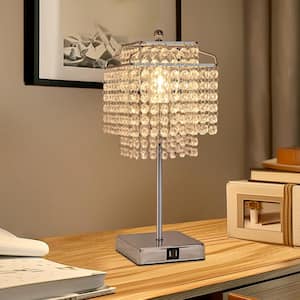 18 in. 1-Light Bedside Crystal Task & Reading Table Lamp Chrome Dimmable Lamp with Crystal Shade for Bedroom Living Room