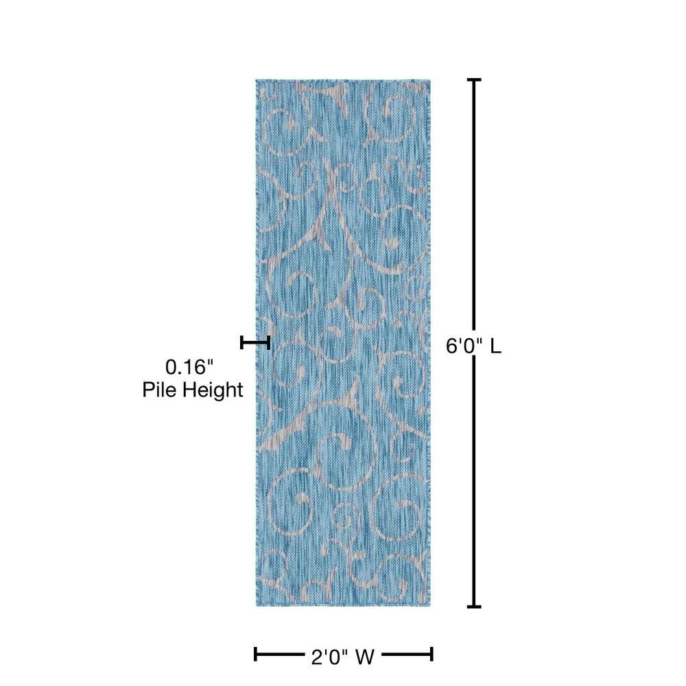 Light Aqua and Ivory Flat Woven Outdoor Runner Rug