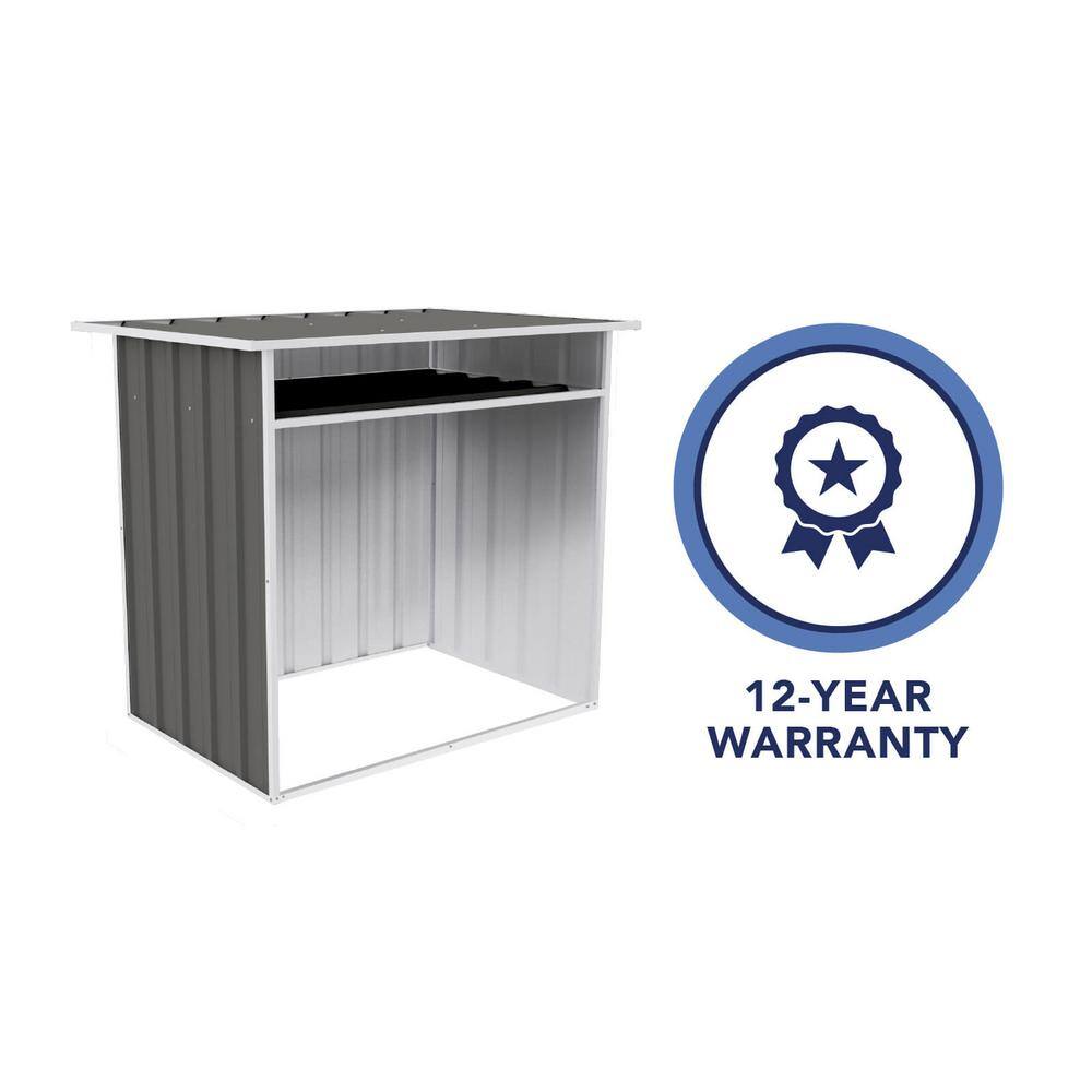 Woodland Gray Metal Firewood Storage Shed with Shelving