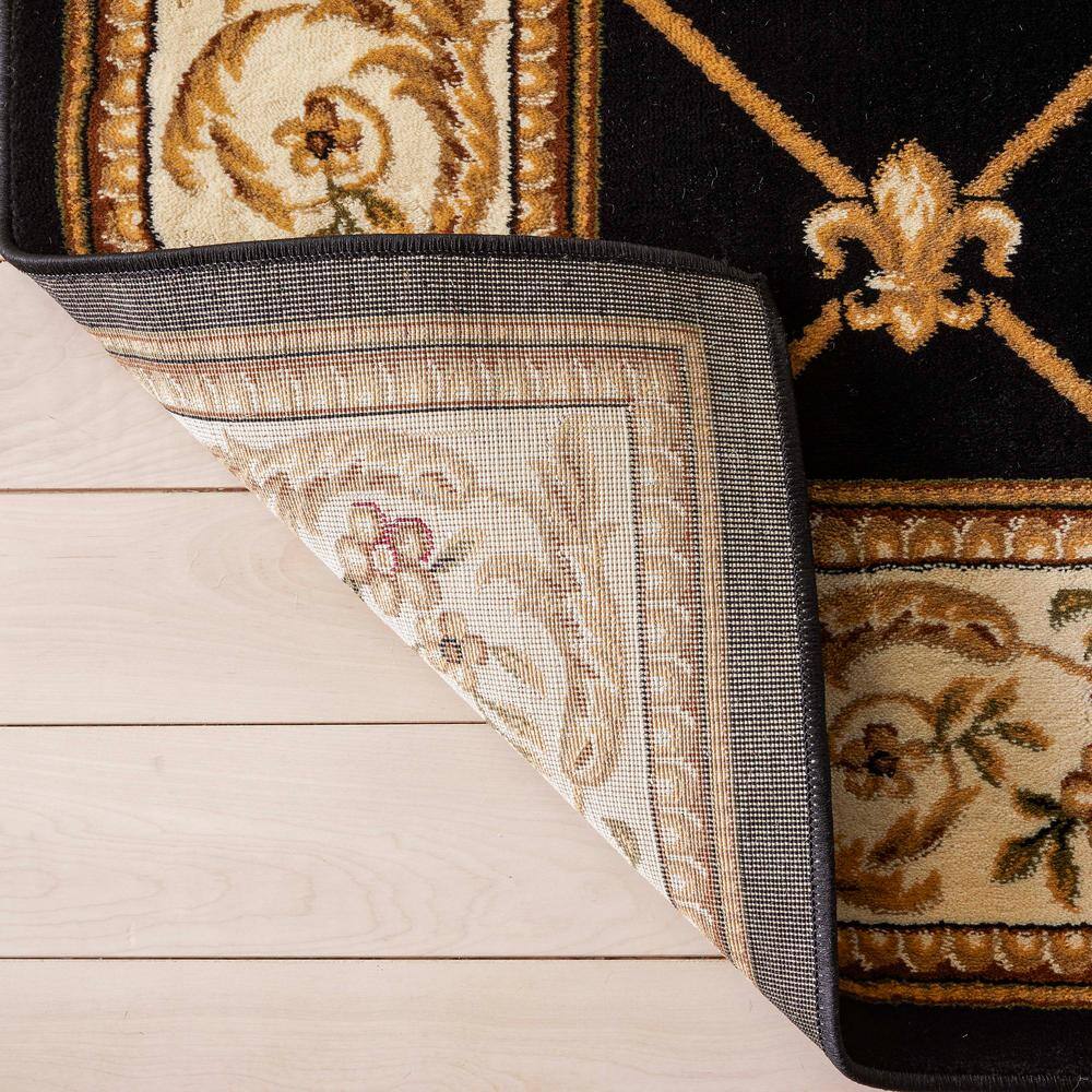 Black and Beige Floral Medallion Synthetic Area Rug