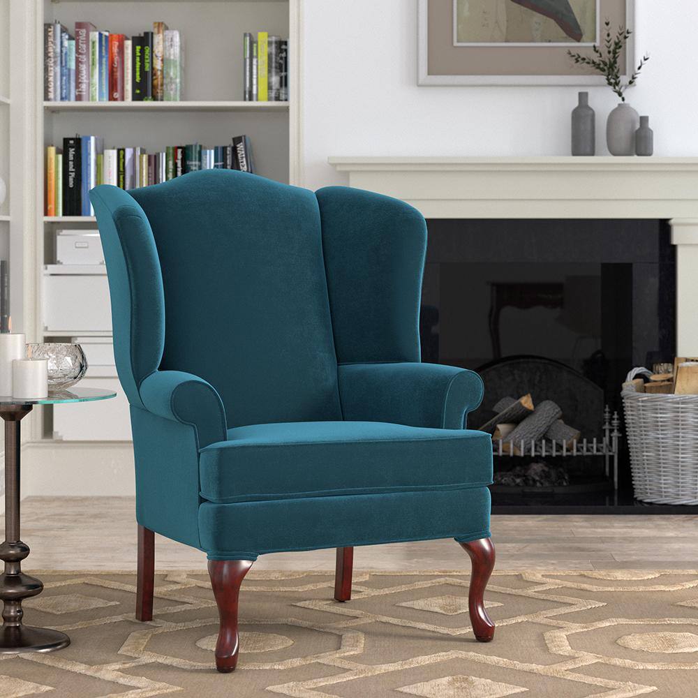 Elizabeth Ocean Blue Velvet-Feel Microfiber Wingback Chair
