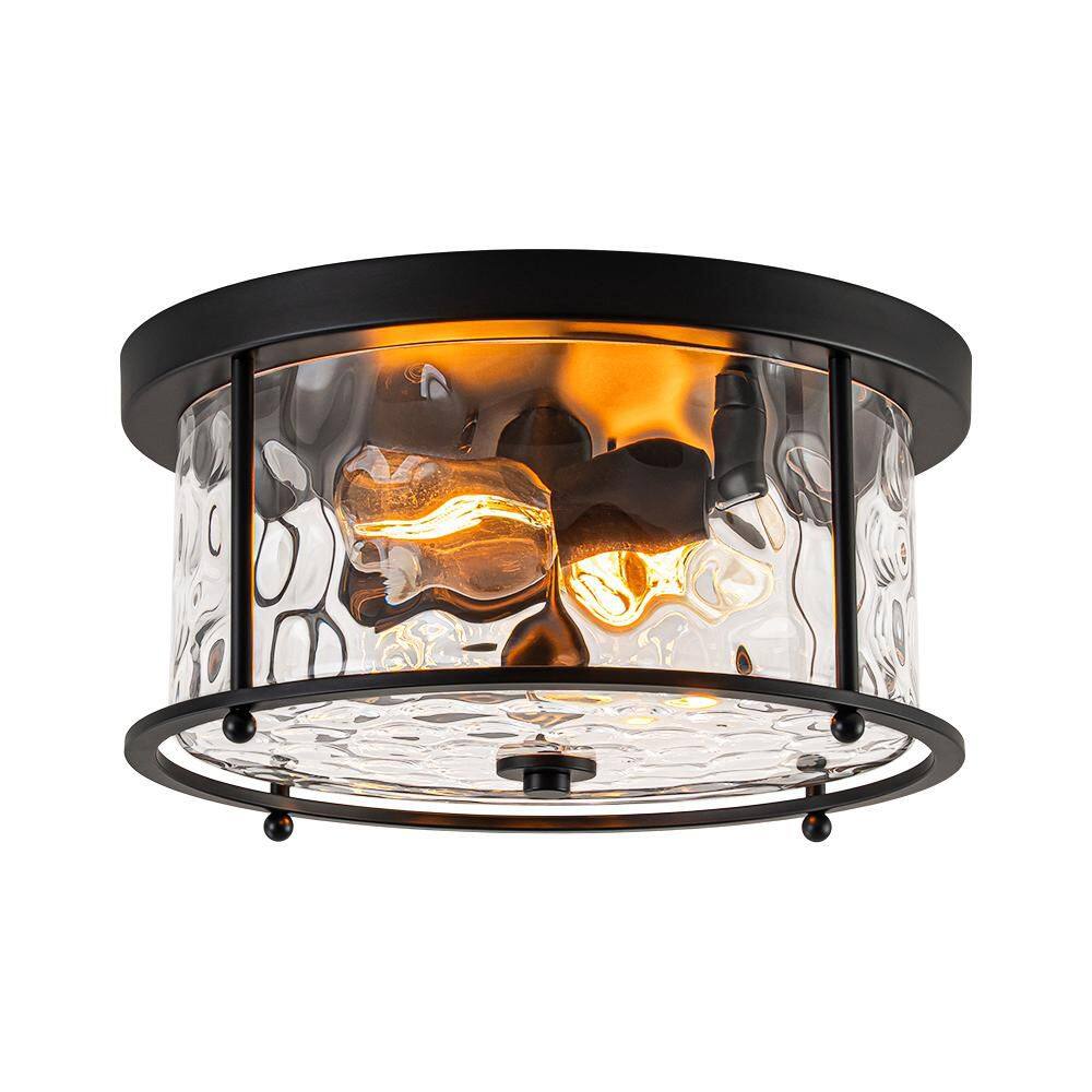 Lumme 2-Light 12.6-in W Matte Black Rippled Glass Drum Flush Mount for Hallway and Bedroom price history on PriceWatchPro