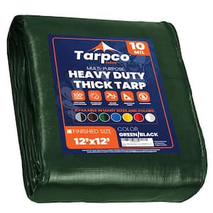 12 ft. x 12 ft. Green/Black 10 Mil Heavy Duty Polyethylene Tarp, Waterproof, UV Resistant, Rip and Tear Proof