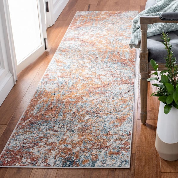 Crystal 2 ft. x 9 ft. Ivory/Rust Splattered Marble Runner Rug