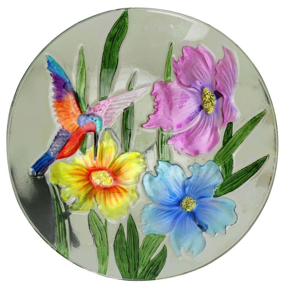 Colorful Glass Birdbath with Metal Stand, 18"
