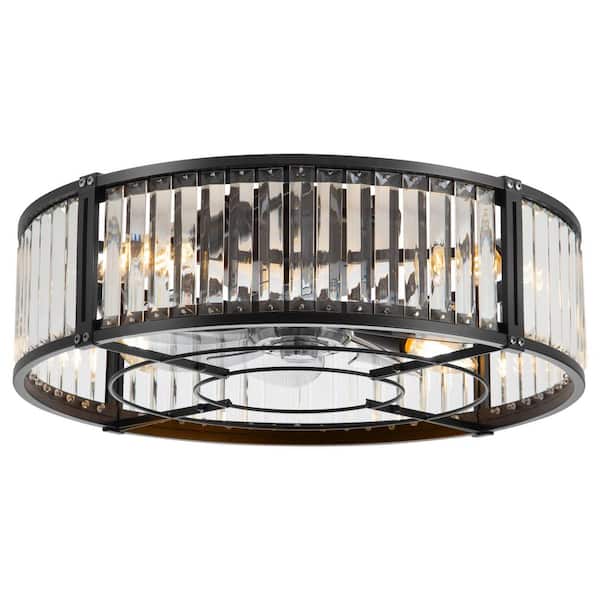 20 in. Black Fandelier Low Profile Caged Outdoor Ceiling Fan with Lights-6 Speed Farmhouse Flush Mount for Bedroom