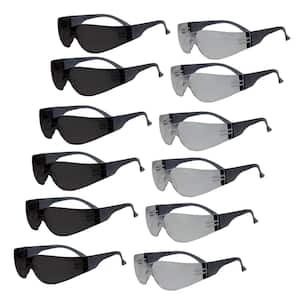 Keystone Series Safety Glasses One Size, Color Lens - Black Temple, 6-Grey and 6 Black (12 pairs)