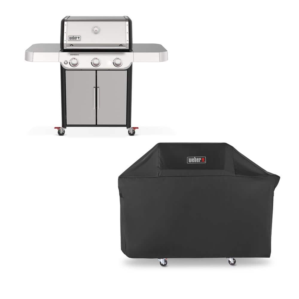 Genesis S-315 3-Burner Liquid Propane Gas Grill in Stainless Steel with Grill Cover -  Weber, 1500747