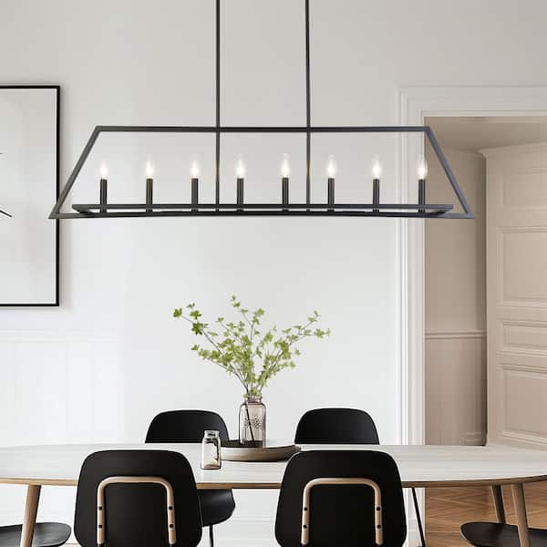 LNC 55.1 in. Modern 8-Light Black Linear Island Chandelier Industrial Kitchen Dining Room Candlestick Hanging Ceiling Light
