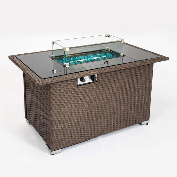 Unbranded 44 in. Brown Rectangle Tempered Glass Steel Fire Pit Table