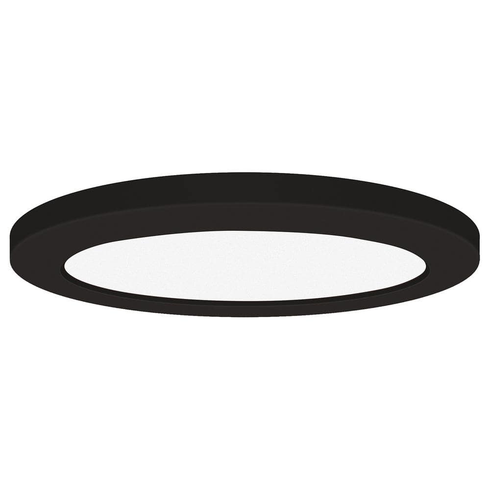 Slim 5 in. 6-Watt Black Integrated LED Flush Mount with White Acrylic Shade