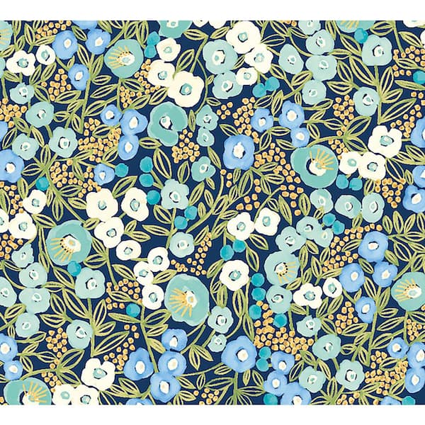 OhPopsi Flora Ditsy Blue Garden Wallpaper Sample
