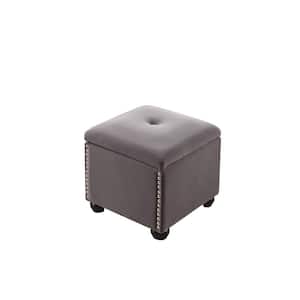 16.5 in. 1-Seating Dove Grey Suede Storage Ottoman