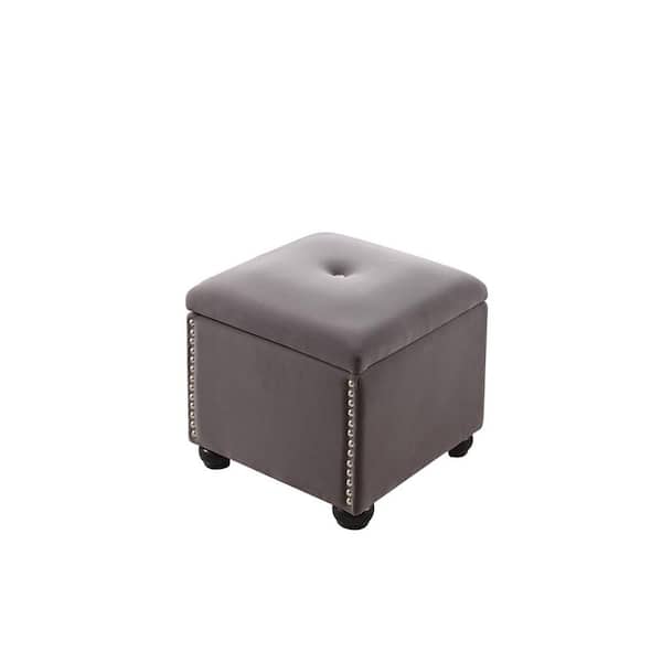 ORE International 16.5 in. 1-Seating Dove Grey Suede Storage Ottoman