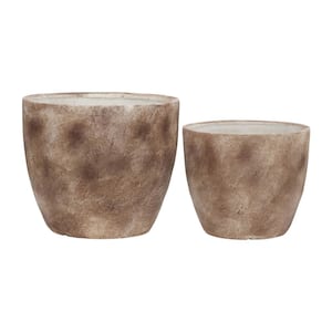 17 in. /20 in. Brown Polyresin Planter Stand Plant Pot for Outdoor/Indoor (2-Pack)
