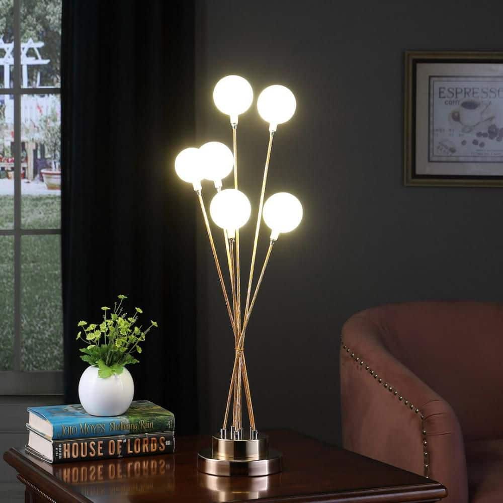 27 in. Yellow 6-Light Table Lamp with Frosted Acrylic Globes, Modern Artistic Lighting for Living Room and Dining Area price history on PriceWatchPro