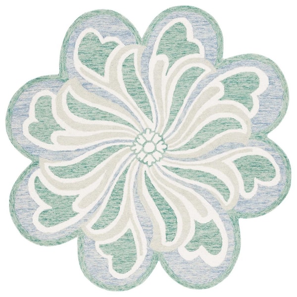 Novelty 5 ft. x 5 ft. Gray/Green Floral Specialty Area Rug