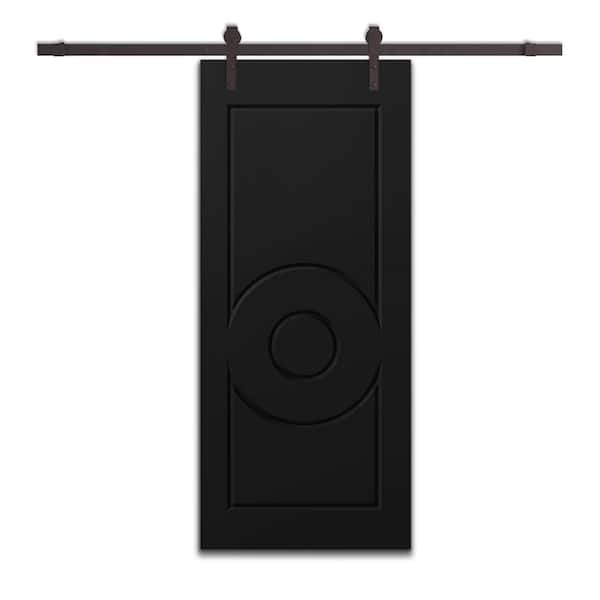 CALHOME 30 in. x 84 in. Black Painted Composite MDF Paneled Interior Sliding Barn Door with Hardware Kit