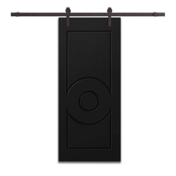 CALHOME 42 in. x 84 in. Black Stained Composite MDF Paneled Interior Sliding Barn Door with Hardware Kit
