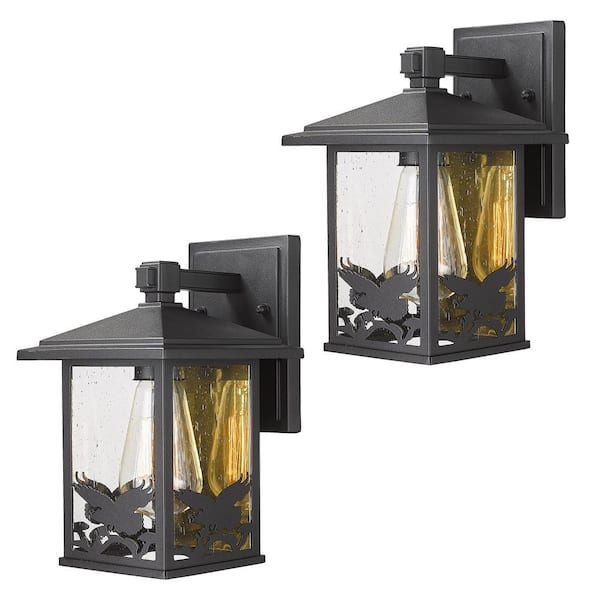 JAZAVA 1-Light Black Aluminum Hardwired Waterproof Outdoor Lighting Fixture Wall Lantern Sconce with No Bulbs Included