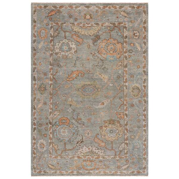 Izmir 6 ft. x 9 ft. Gray/Rust Border Distressed Area Rug