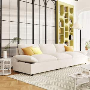 119.5 in Wide Square arm linen Modern Rectangle Sofa with 2 Storage Units for Apartment in. Beige