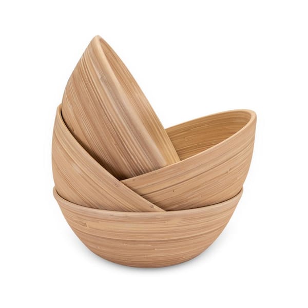 Lexa 8 in. 51 fl. oz. Natural Brown Bamboo Serving Bowl (Set of 4)