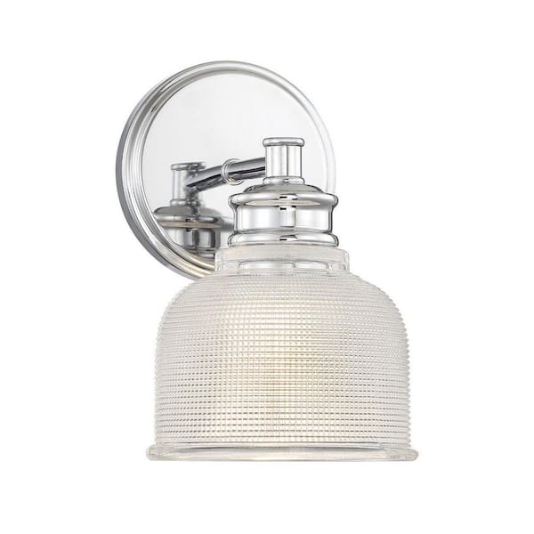 Savoy House Meridian 5 in. x 9.5 in. 1-Light Chrome Traditional Wall Sconce with Textured Glass Shade