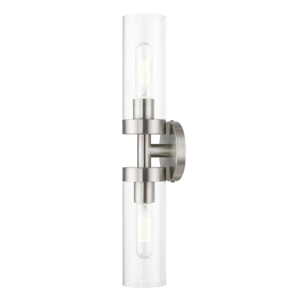 Ludlow Minimalist Brushed Nickel 2-Light Vanity with Clear Glass Shades