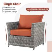 Eufaula Gray 10-Piece Wicker Modern Outdoor Patio Conversation Sofa Set with a Steel Fire Pit and Orange Red Cushions