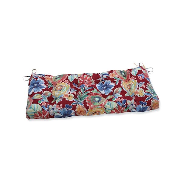 Pillow Perfect Floral Rectangular Outdoor Bench Cushion in Red